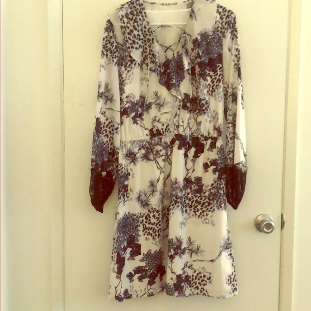 White dress with cheetah print and floral